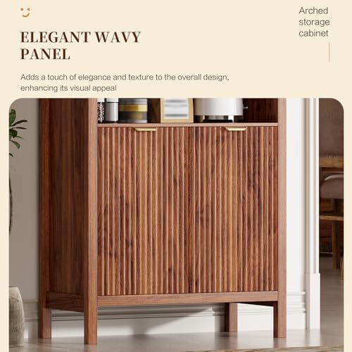 Ieejdn 71" Tall Arched Kitchen Pantry,Modern Fluted Wood Storage Cabinet...