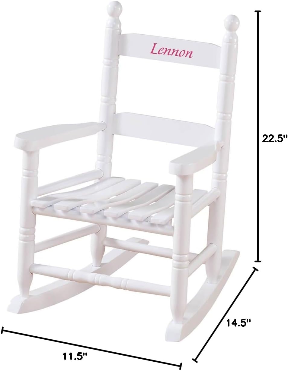 Miles Kimball Custom Childs White Rocker - Pink Font