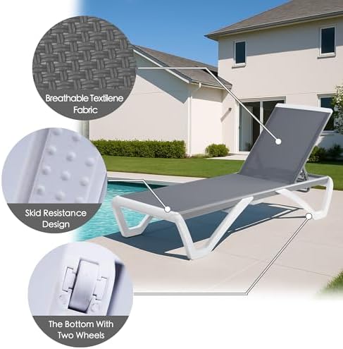 Kozyard 3-Piece Outdoor Chaise Lounge Set Fully Flat Adjustable Lounger | Alu...