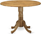East West Furniture DLEL3-ANA-05 3 Piece Modern Dining Table Set Contains a Round Wooden Table with Dropleaf and 2 Grey Linen Fabric Parsons Dining Chairs, 42x42 Inch, Natural