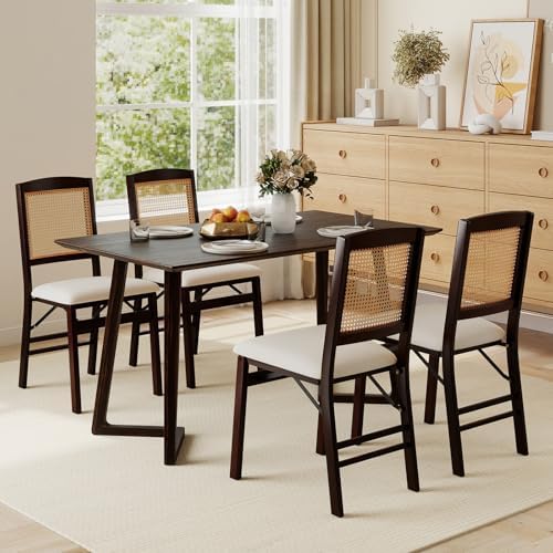 KOTEK Folding Dining Chairs Set of 2, Wooden Kitchen Chairs with Padded Seat ...