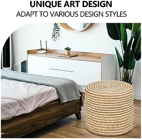 18'' Ottoman Pouf Natural Braided Poof Rustic Handweave Lounge Pouffe...