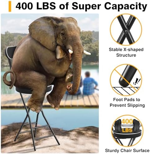 Folding Stool with Back Support, 24 Inch Portable Collapsible Bar Stool