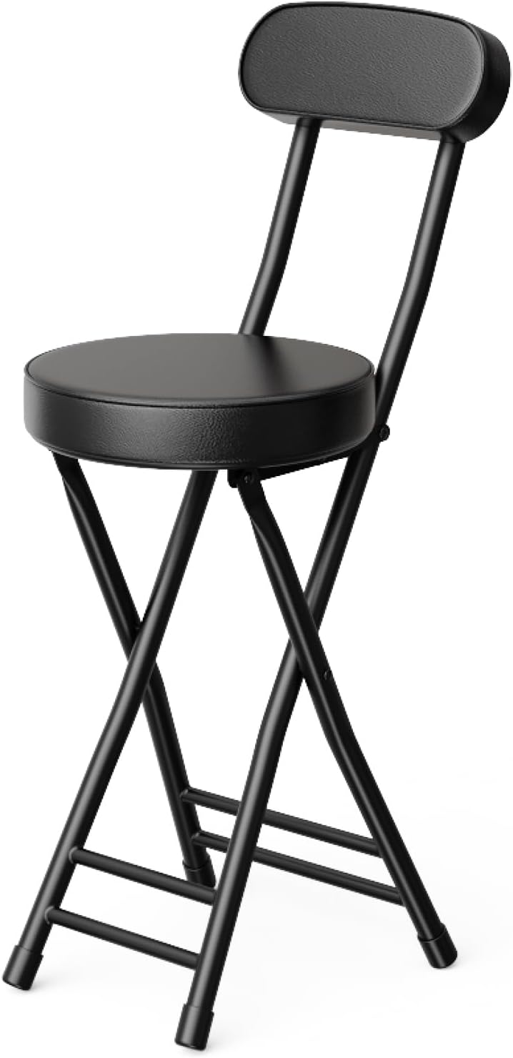 Folding Stool,Cushioned Padded Folding Bar Stool,24inch Black Height Heavy Du...
