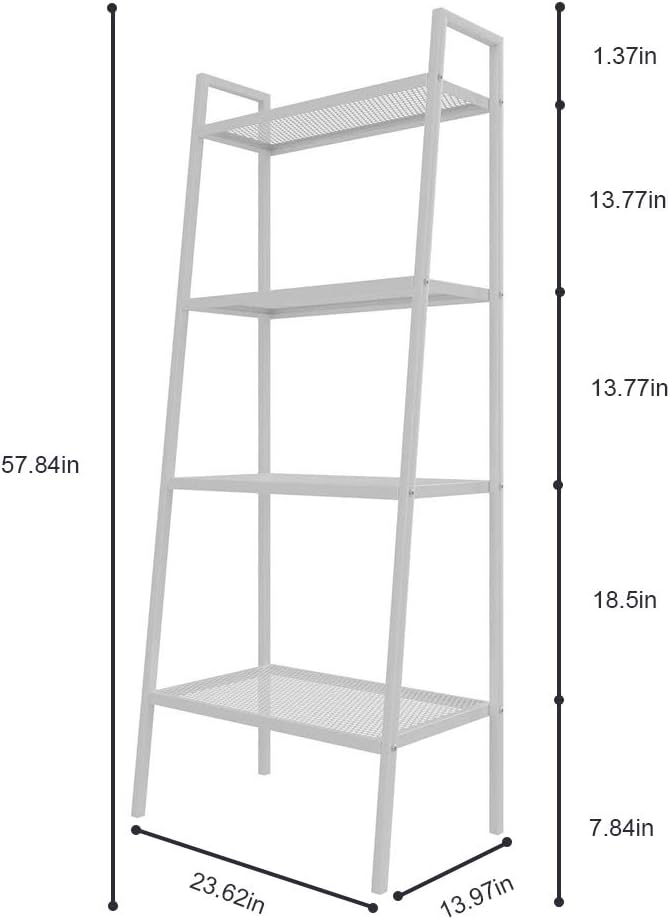 4-Tier Metal Ladder Shelf, Multifunctional Ladder Bookshelf Plant Flower Stand Storage Rack Shelves Bookcase with Metal Mesh Layers for Home Living Room Office (White)