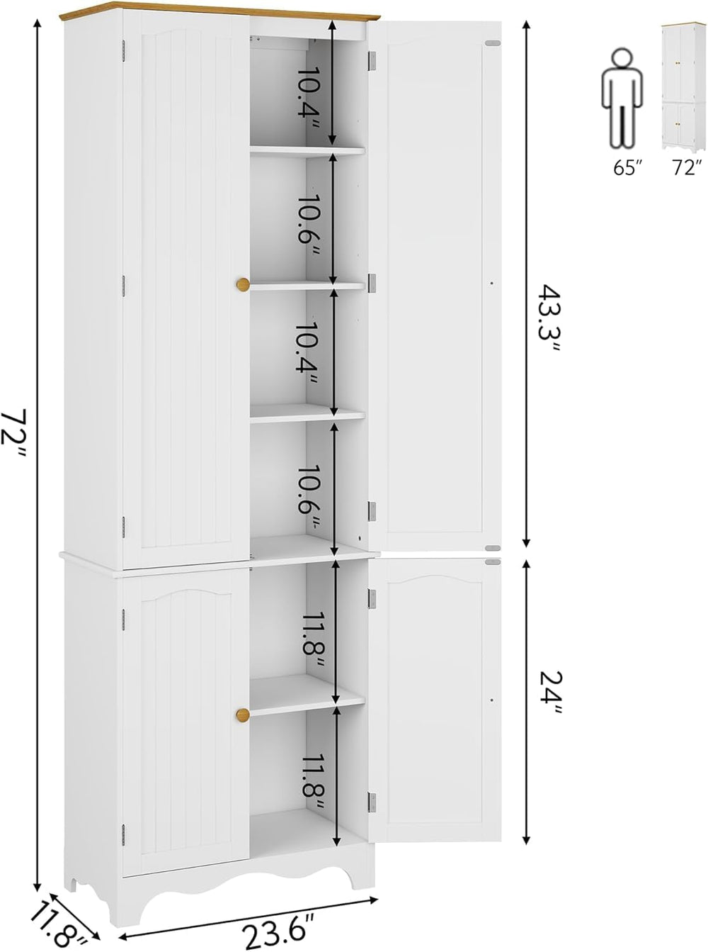 Yusong 72'' Tall Kitchen Pantry Cabinet, Freestanding Storage Cabinet...