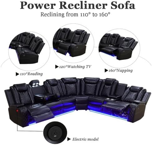 A Ainehome Power Recliner Set, Leather Sectional Sofa Set for Living Room, Ho...