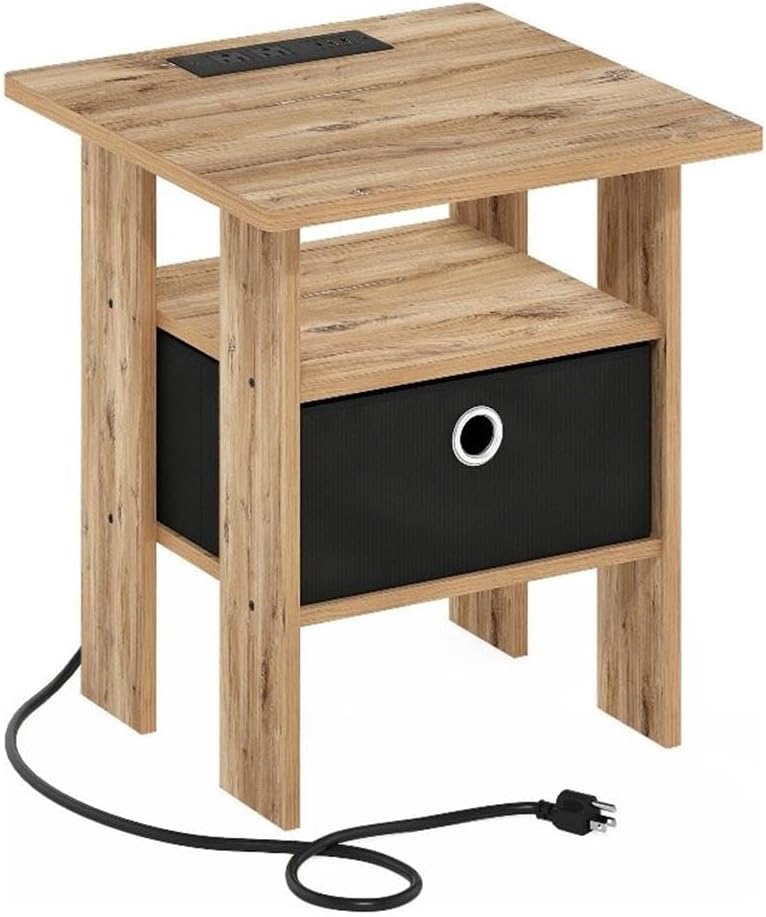 Pemberly Row Charging Station End Table, Composite Wood, Flagstaff Oak/Black ...