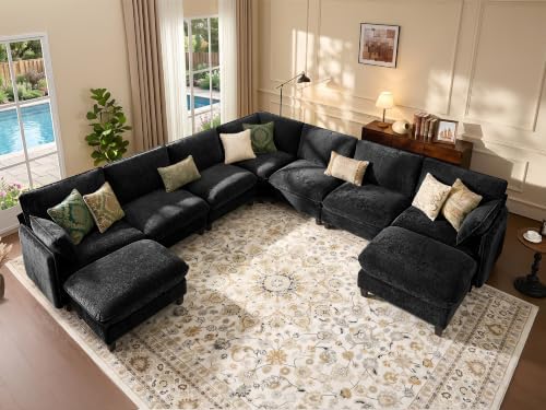 Ihanherry 139" Oversized V-Shaped Modular Sectional Couch, 9-Seater Clou...