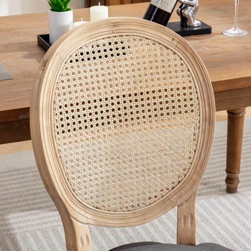 French Country Rattan Dining Chairs Set of 4,Round Back Kitchen Chair,Grey