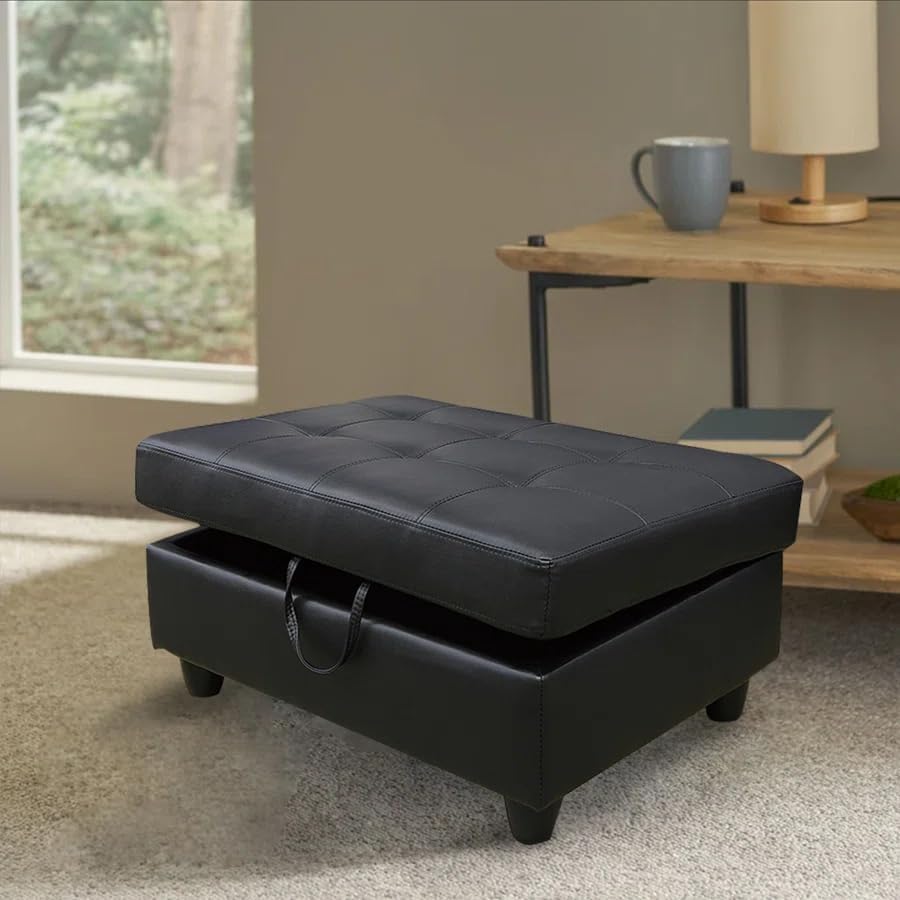 Large Faux Leather Ottoman Foot Rest Stool with Storage,33 in x 22 in x 17 in...