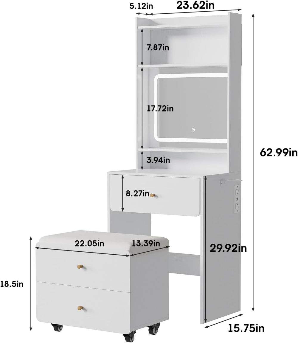 Make Up Vanity Desk with Mirror and Lights,Small Vanity With Storage Chair | ...