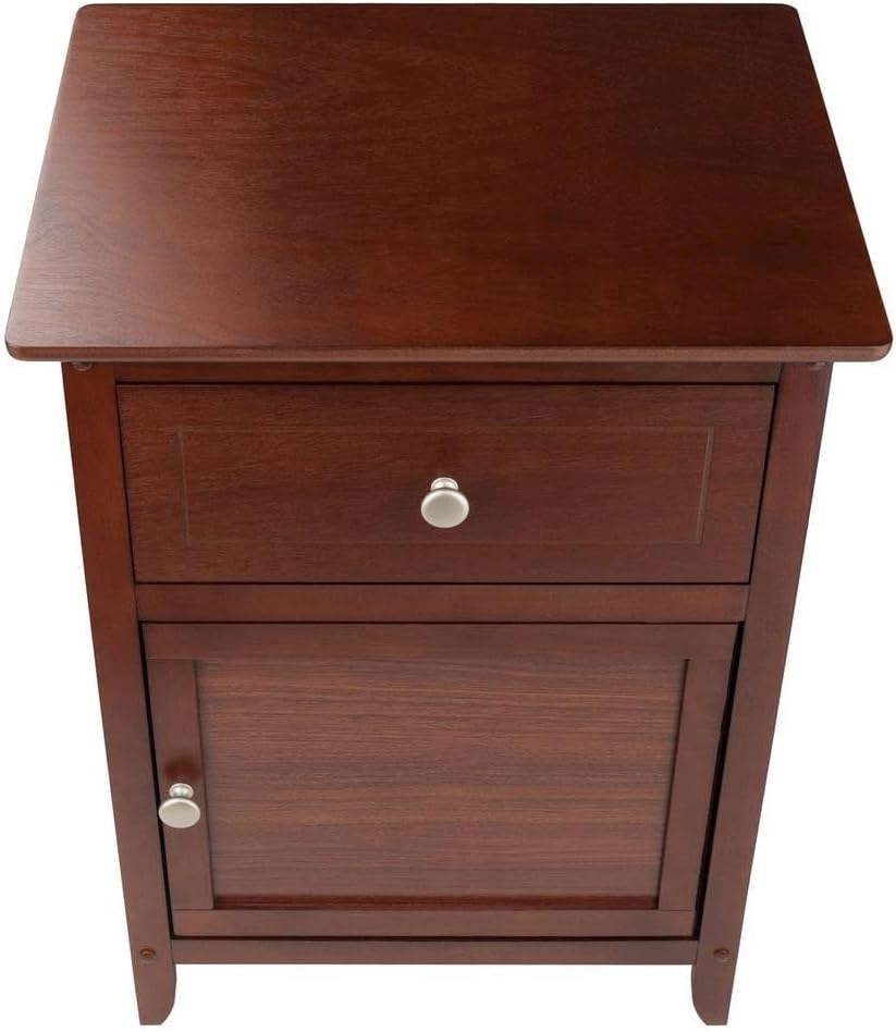 Furnifact Farmhouse End Table in Solid Wood Walnut Finish, Wooden Nightstand ...