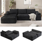 Yaheetech 110" Sectional Sofa Boneless Couch with Chaise, Dark Gray | Sectional Sofa Cloud Couch Corduroy Modular L-Shape Couch No Assembly Sofa with Detachable Pillow for Living Room Guest Room