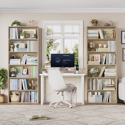 FOTOSOK 6 Tier Tall Bookshelf Bookcase with Open Display Shelves, Light Oak