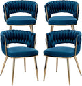 KCC Modern Velvet Dining Chairs Set of 4, Back and Golden Metal Legs, Mid-Century Accent Side Chair for Living Room, Dining Room, Kitchen, Blue