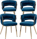 KCC Modern Velvet Dining Chairs Set of 4, Back and Golden Metal Legs, Mid-Century Accent Side Chair for Living Room, Dining Room, Kitchen, Blue