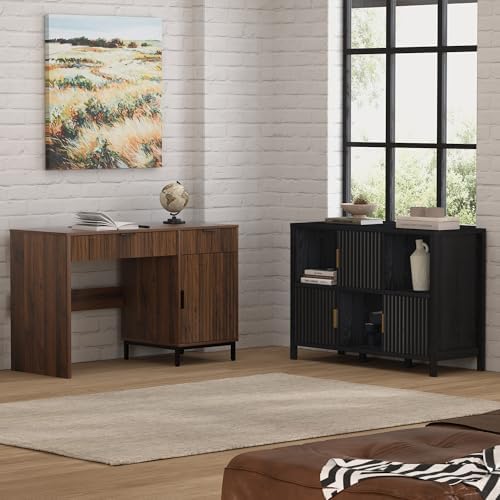 EYYTHUNG Fluted Storage Organizer Bookshelf, Modern Cube Bookcase with 3 Open...