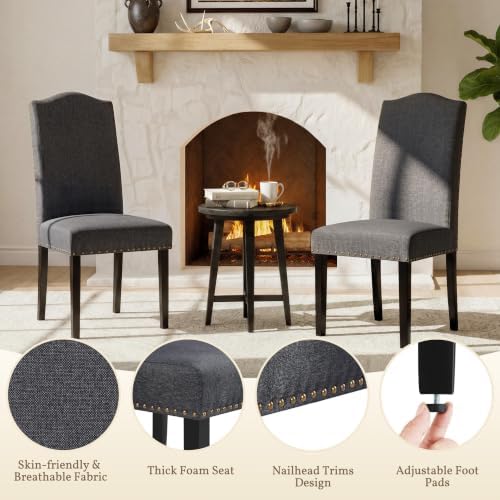 Yaheetech Dining Chairs Set of 4 High Back Parson Chairs Dark Gray