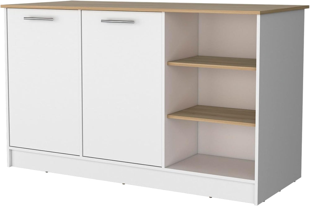 Melamine Kitchen Island with Two Doors and Three Open Shelves | Two doors wit...