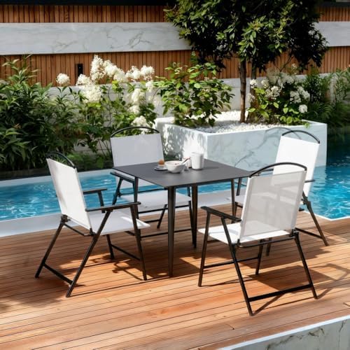 Outdoor Folding Patio Dining Chairs With Armrest for Garden Lawn Poolside Bac...