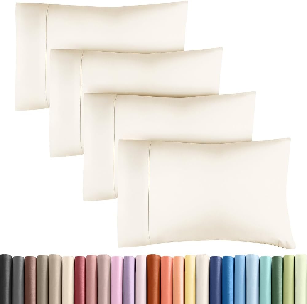 Standard Pillow Cases - 4 Pack - Super Soft Pillowcase Covers - Envelope Enclosure - Hotel Quality Pillow Protectors - Wrinkle Free, Shrink & Stain Resistant - Machine Washable - 20" x 26" (Off White)
