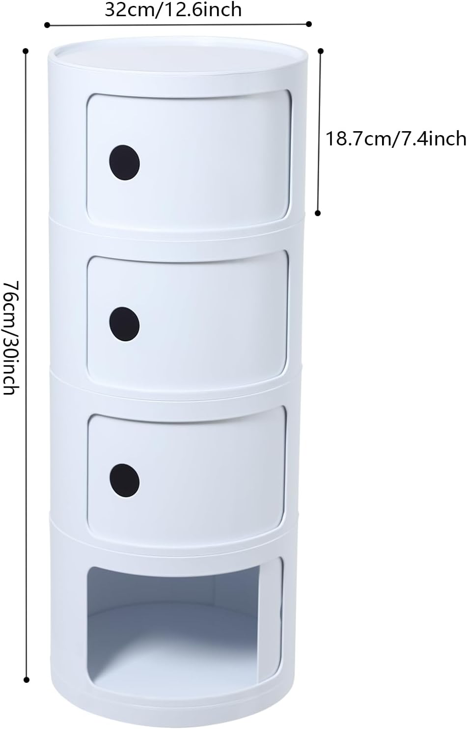 4 Tier Rounded Cabinet, Round Nightstand Detachable End Table with Storage Li...