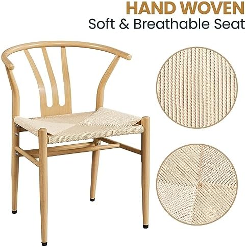 Yaheetech Dining Chairs Set of 6 Mid Century Modern Woven Chairs Wood Color