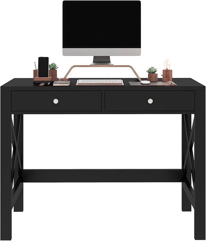 ChooChoo Home Office Desk Writing Computer Table Modern Design Black Desk with Drawers, Makeup Vanity Table