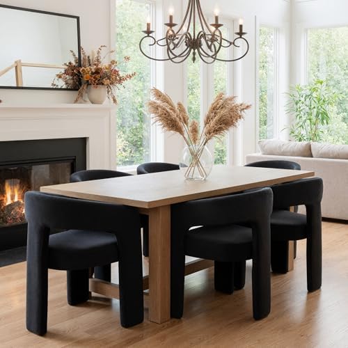 HNY Modern Velvet Barrel Dining Chairs Set of 6, Black