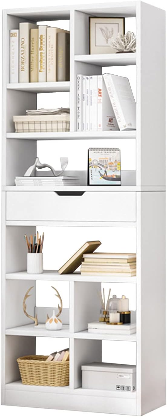 IOTXY Wooden Open Shelf Bookcase - 71 Inches Tall Freestanding Display Storag...