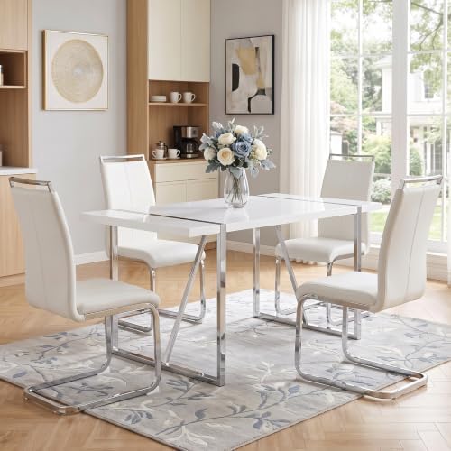 Ebullient White Dining Table Set for 4, Modern Dining Room Table Set for 4