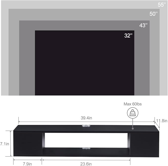GHC Floating TV Stand, Wall Mounted Entertainment Center and Cabinet Shelf, T...