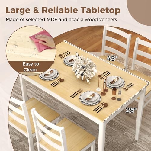 COSTWAY 5-Piece Dining Table Set for 4 w/Rubber Wood Structure, Natural