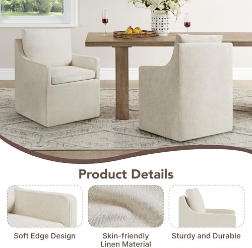 KISLOT Upholstered Dining Chairs Set of 2 with Washable Cover, Oatmeal