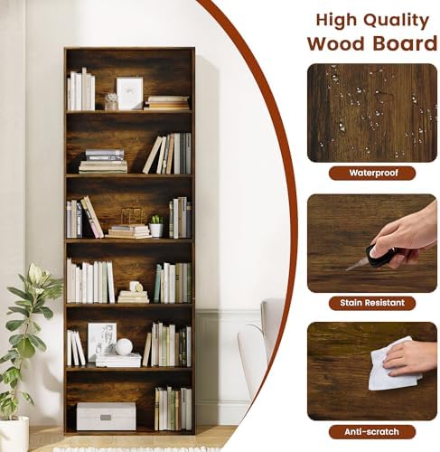GRUSIGN 71" Tall 6-Tier Bookshelf, Large Open Display Bookcase with Ampl...