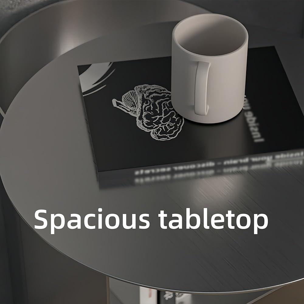Stainless Steel Round Side Table Metal Coffee Table with Open Storage, Ideal ...