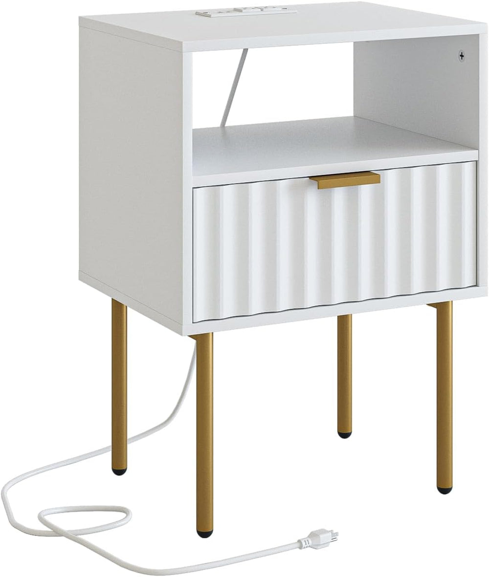 Masupu Nightstand with Charging Station,Mid-Century Modern Bedside Table with...
