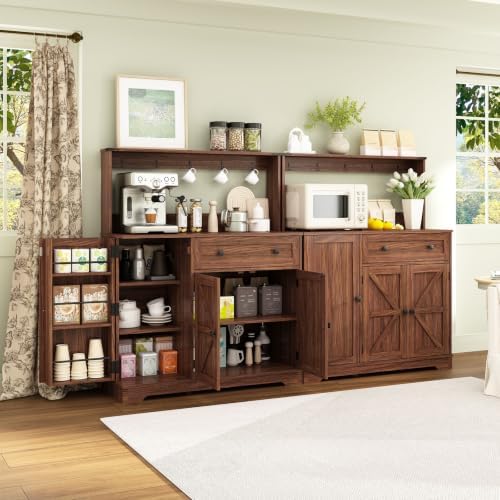 Wnutrees Farmhouse Coffee Bar Cabinet with Drawer, Kitchen Hutch Sideboard