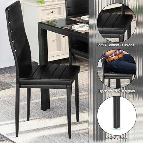 DKLGG Glass Dining Table Set for 6, Modern Kitchen Table with 6 PU Leather Ch...