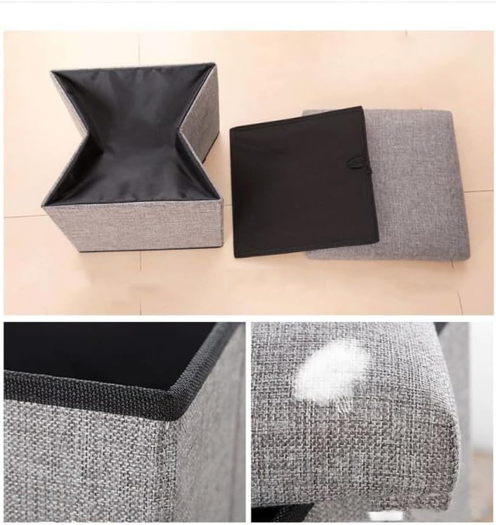 PRETYZOOM Foldable Storage Stool 11.8 Inch Square Cloth Cube with Lid Multifunctional Storage Footstool for Home Organization and Seating