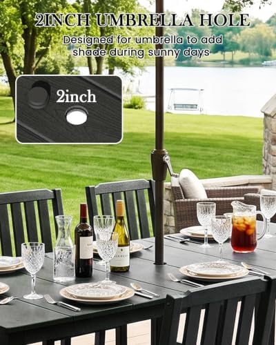 LOUNZY 7 Piece Patio Dining Set for 6, Outdoor Table and Chairs,Black
