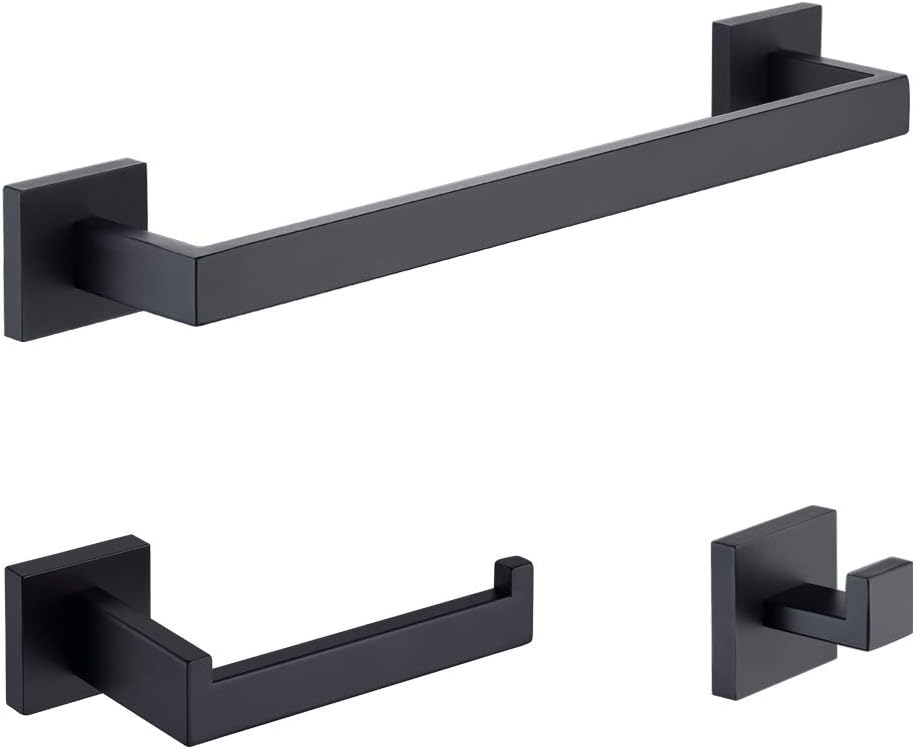 TASTOS 3-Piece Bathroom Hardware Set Matte Black Wall Mounted Bathroom Access...