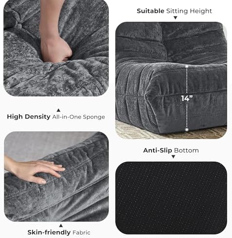 HABUTWAY Giant Bean Bag Chairs Loveseat for Adults,2 Seater,Grey | Loveseat F...