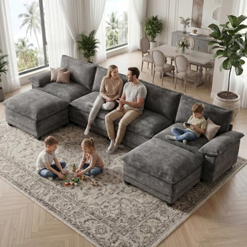 140" Modular Sectional Couch, U Shaped Cloud Sofa for Living Room | Comf...