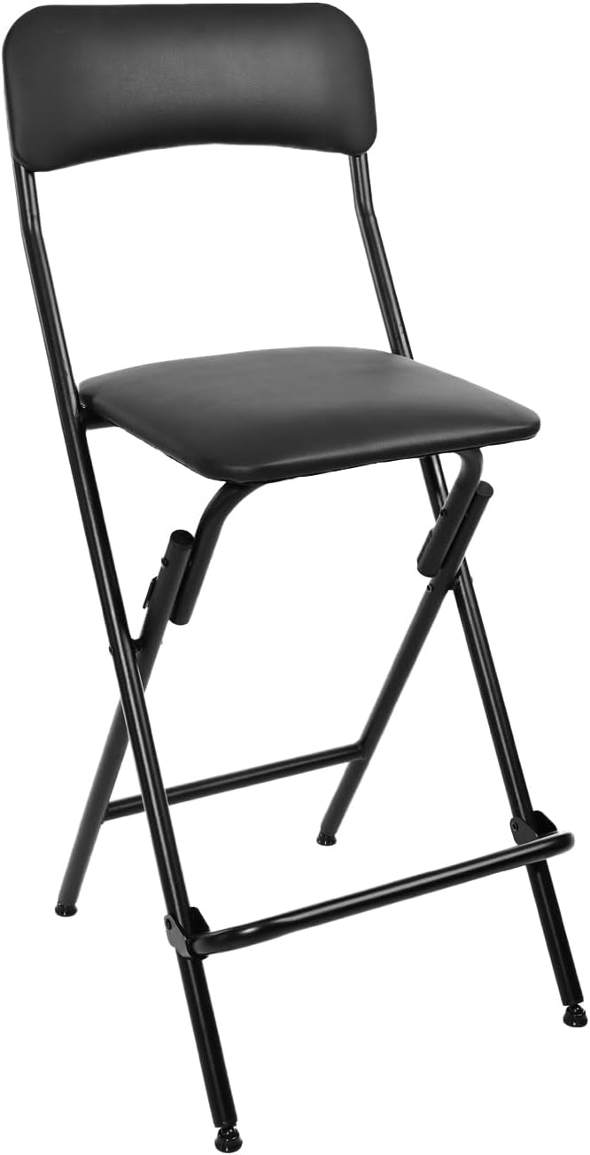 Veni Home Seat High 25" Folding Bar Stool with Backrest Leather Padded o...