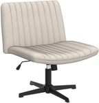 PUKAMI Criss Cross Chair,Comfy Cross Legged Office Desk Chair No Wheels,Modern Fabric Swivel Adjustable Height Mid Back Wide Seat for Home Office Computer (Beige)