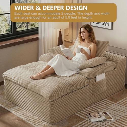 65" Oversized Chaise Lounge Chair Indoor, Chaise Lounge Chair Double Lay...