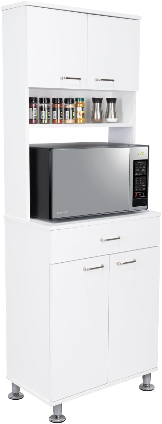 Bay Area Pantry with Two Door Cabinets, One Drawer and Adjustable Metal Legs ...