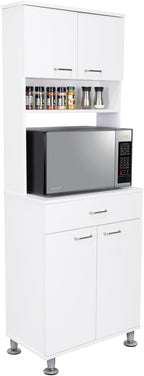 Bay Area Pantry with Two Door Cabinets, One Drawer and Adjustable Metal Legs - White